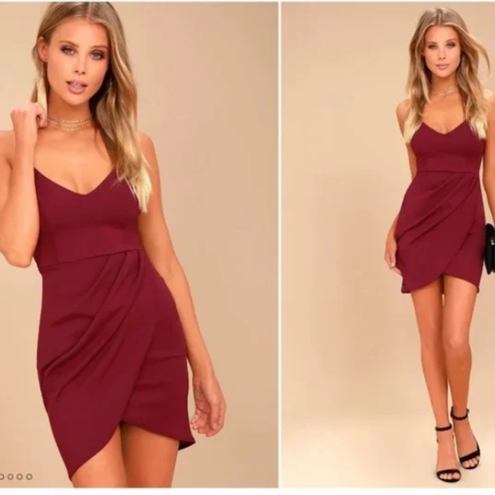 Lulus Strappy Wine Red Tulip Hem Dress Womens Size XS Romantic Cocktail